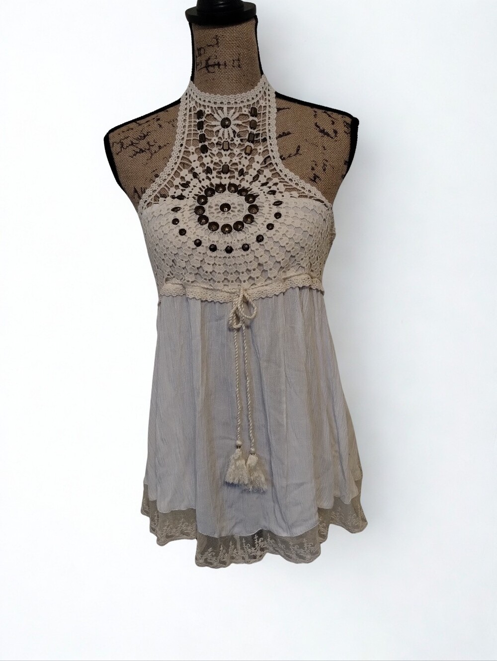 Bo Ho Crochet And Lace Top Women's Size L